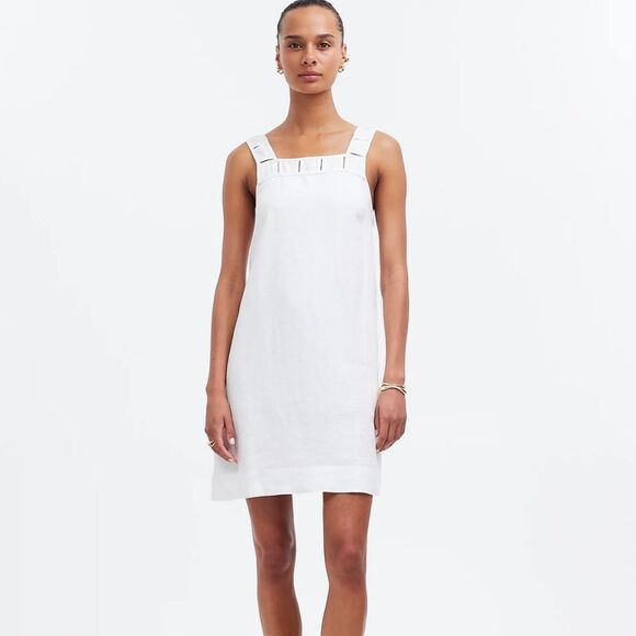 Madewell Embroidered Tank Mini Dress in Linen‎ Womens Size 2 White - Picture 1 of 10